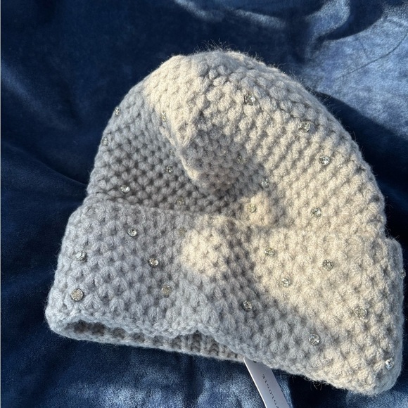 Anthropologie/Maeve Rhinestone Gray Waffle Knit Beanie - NWT - Picture 3 of 6